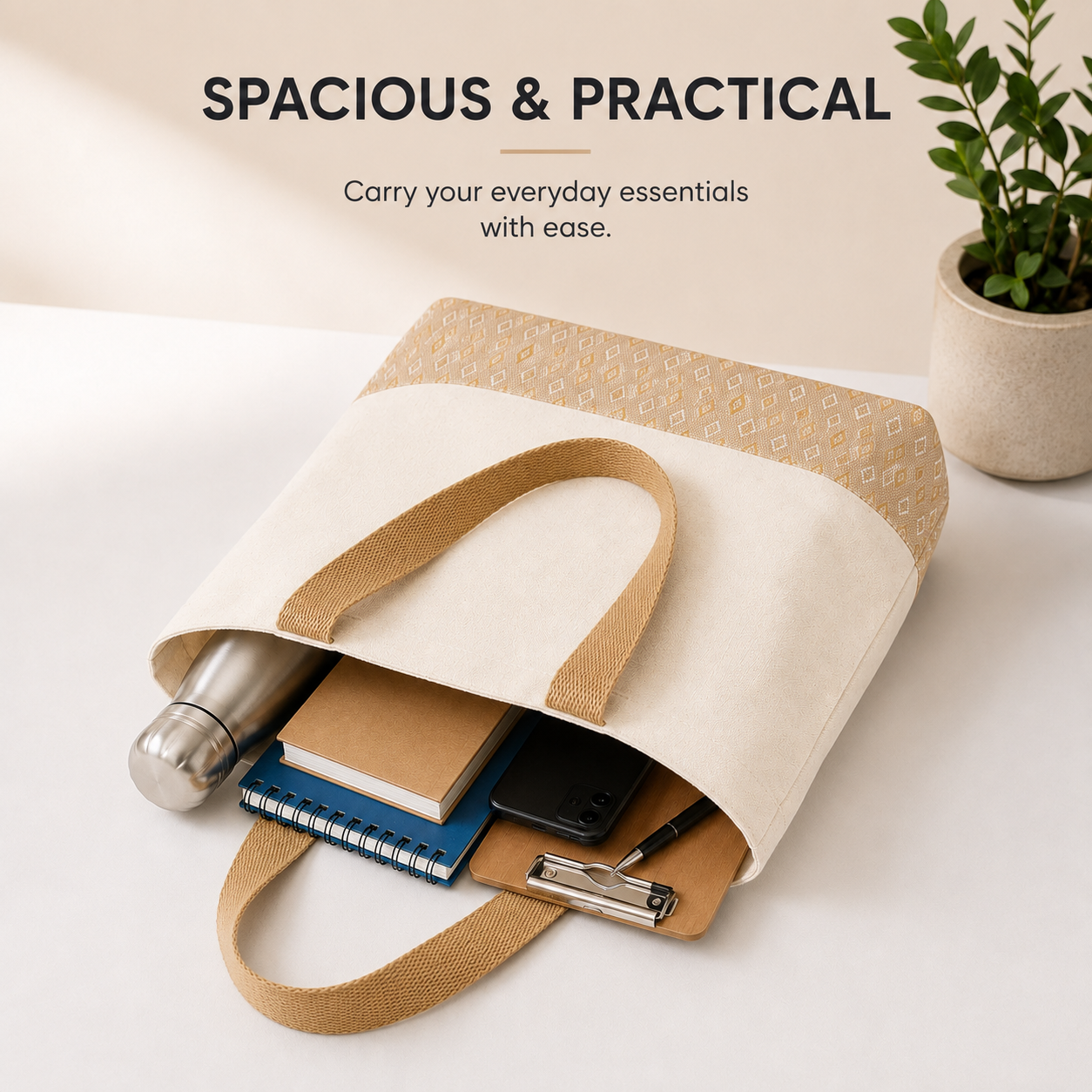 13×15 Diamond Motif Cotton Canvas Jute Tote Bag | 330 GSM