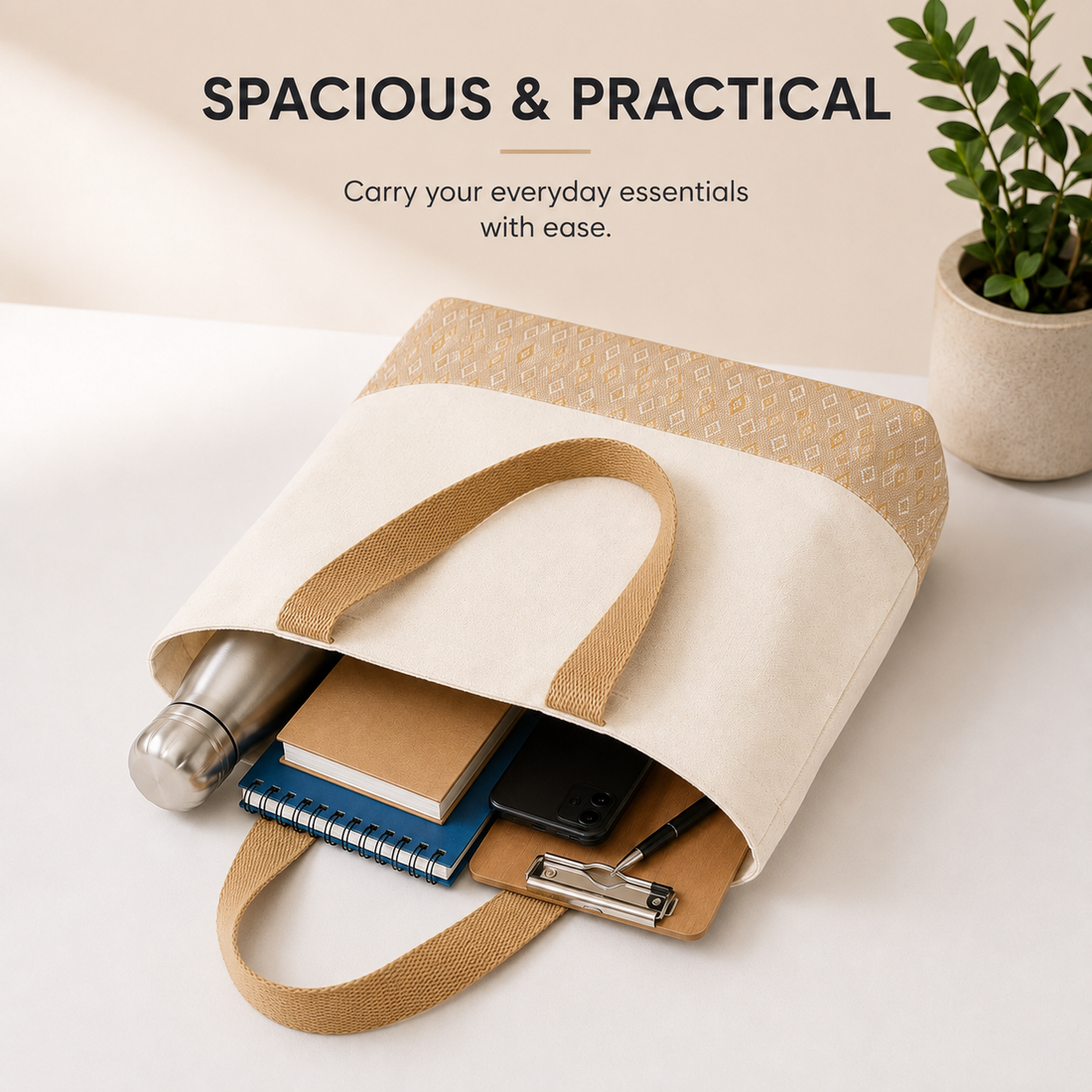 13×15 Diamond Motif Cotton Canvas Jute Tote Bag | 330 GSM