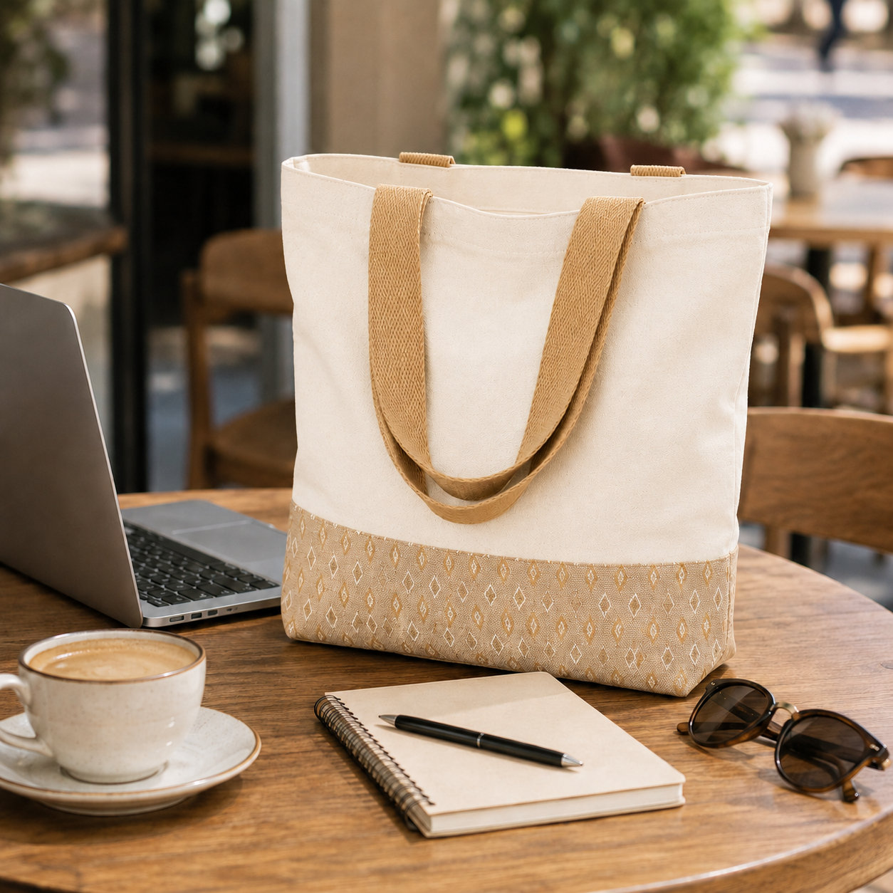 13×15 Diamond Motif Cotton Canvas Jute Tote Bag | 330 GSM