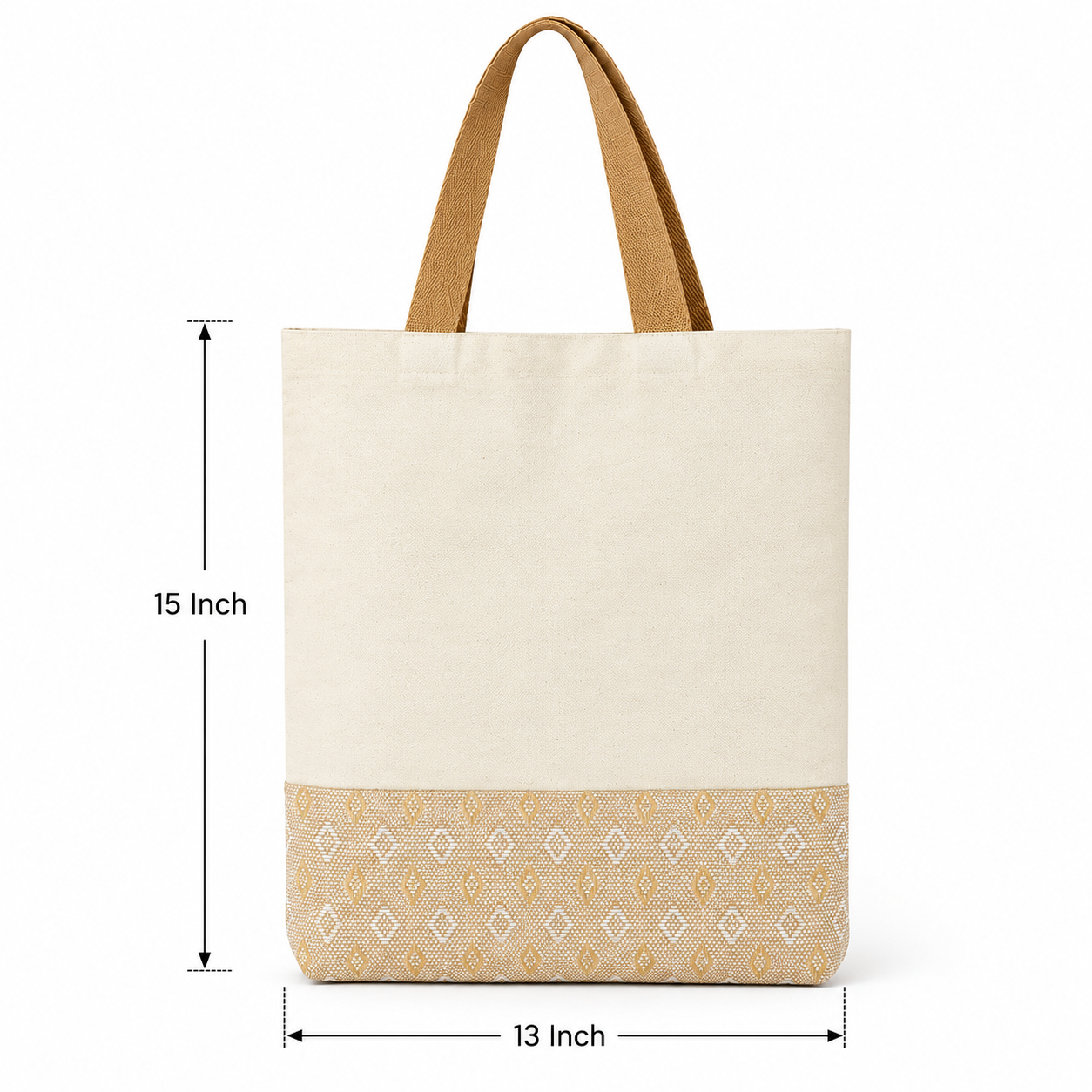 13×15 Diamond Motif Cotton Canvas Jute Tote Bag | 330 GSM