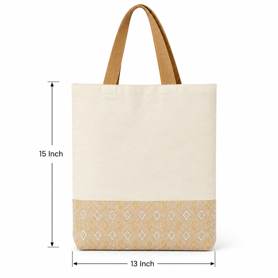 13×15 Diamond Motif Cotton Canvas Jute Tote Bag | 330 GSM