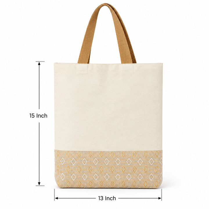 13×15 Diamond Motif Cotton Canvas Jute Tote Bag | 330 GSM