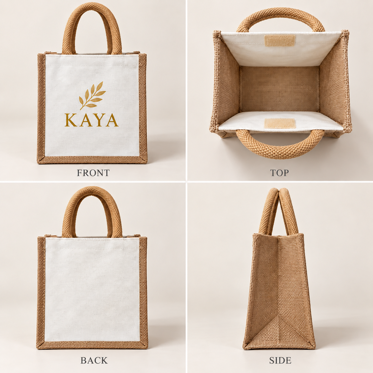 8x10x5.5 Natural Small Jute & Canvas Hamper Bag