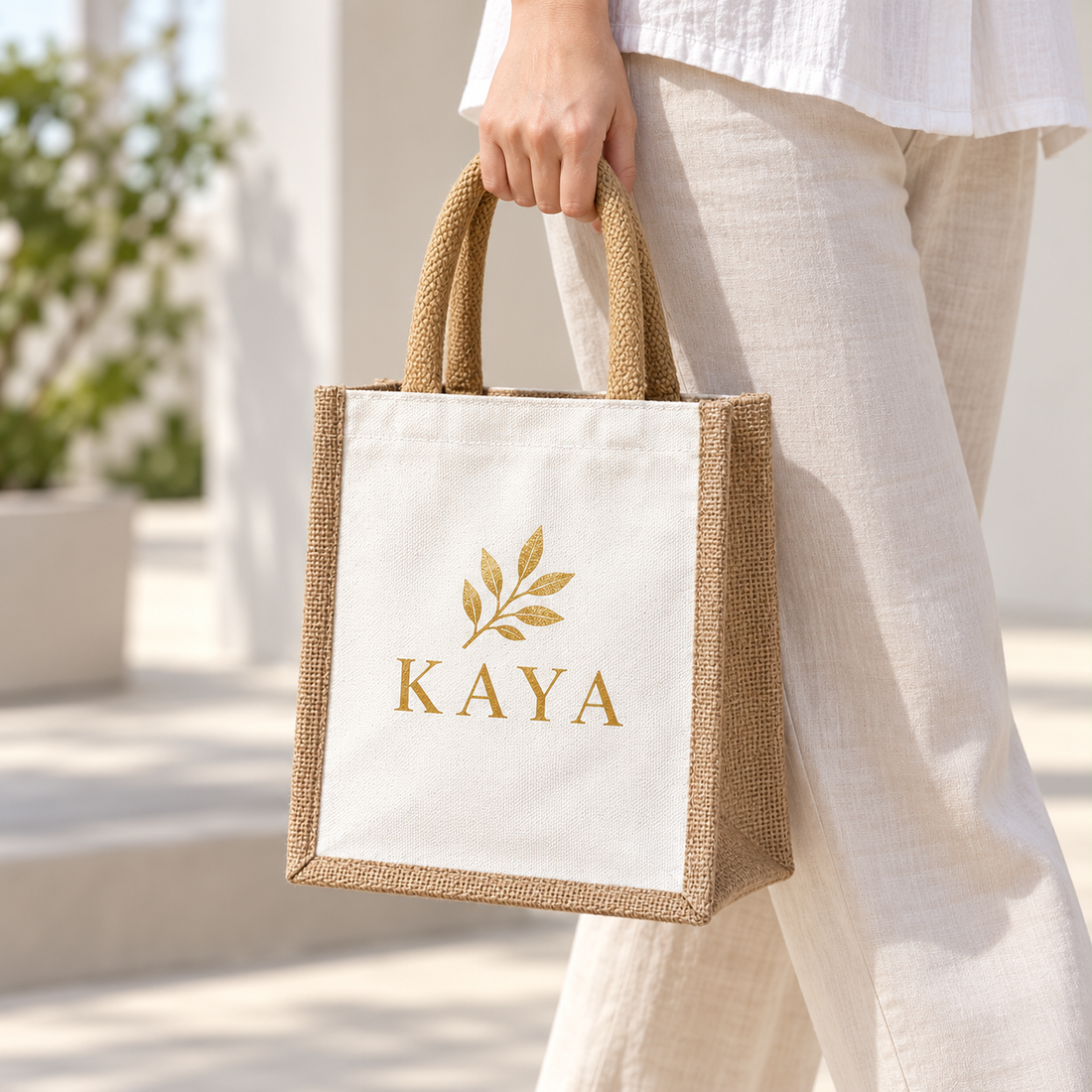 8x10x5.5 Natural Small Jute & Canvas Hamper Bag