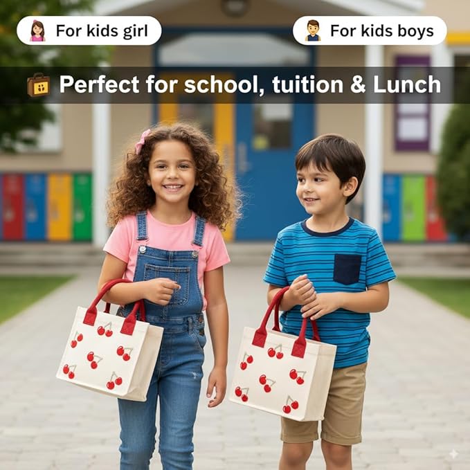 Cherry Embroidery Kids Tote Bag