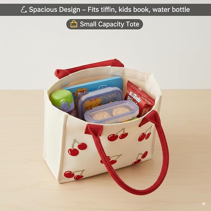 Cherry Embroidery Kids Tote Bag