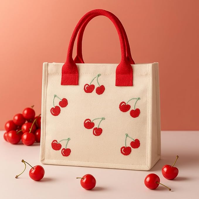 Cherry Embroidery Kids Tote Bag