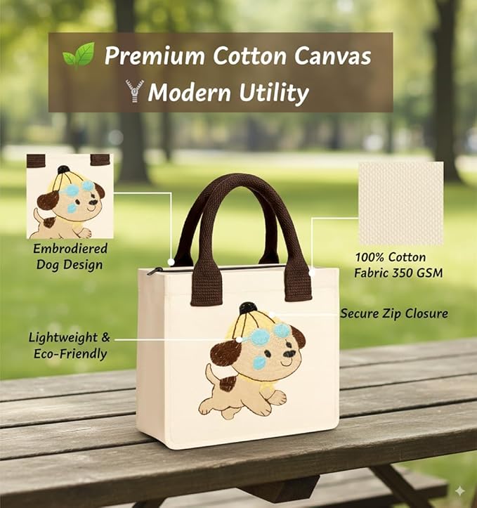 Dog Embroidery Kids Tote Bag
