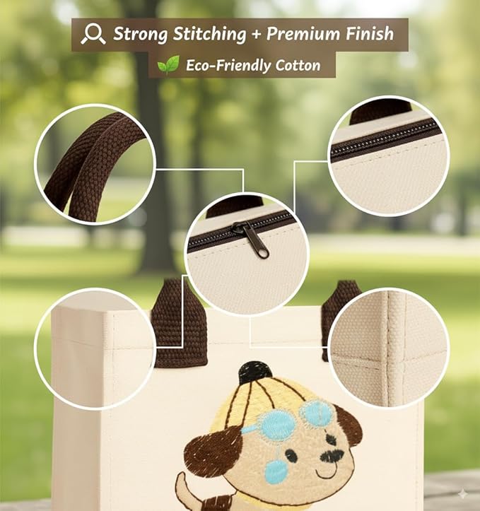 Dog Embroidery Kids Tote Bag