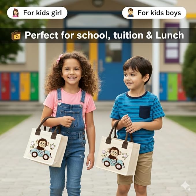 Monkey Embroidery Kids Tote Bag