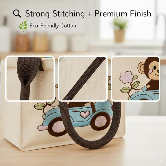 Monkey Embroidery Kids Tote Bag