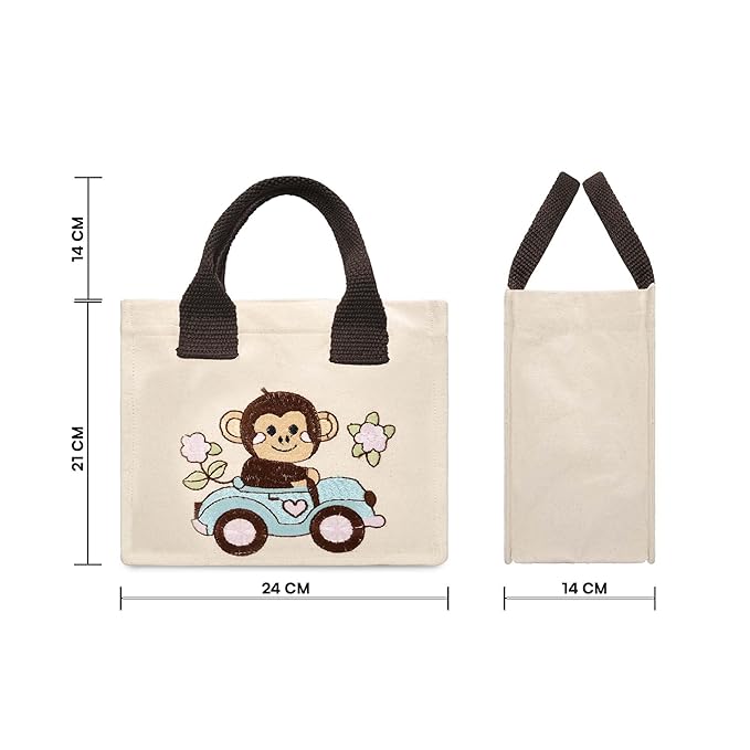 Monkey Embroidery Kids Tote Bag