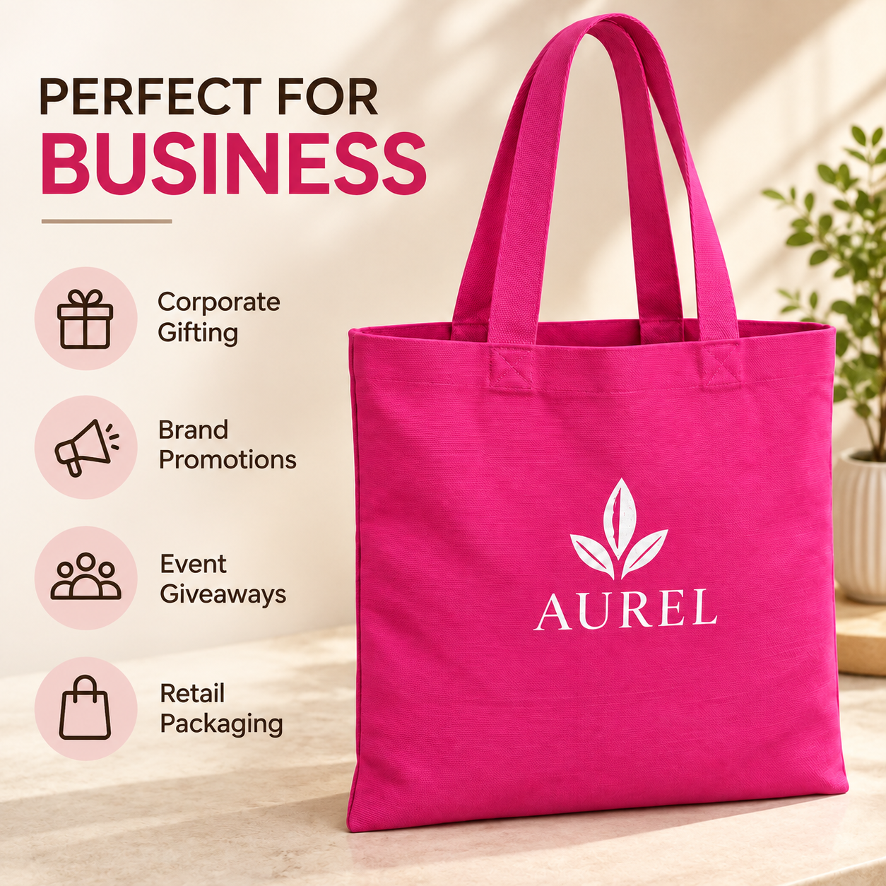 14.5x15.5 Pink Cotton Canvas Tote Bag | 350 GSM