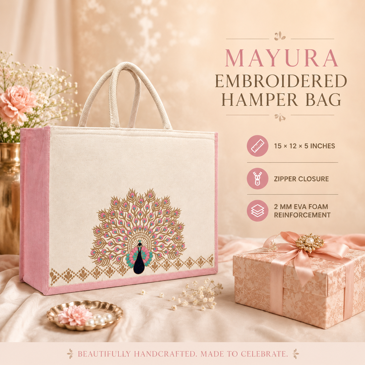 Plain Mayura Embroidered Hamper Bag