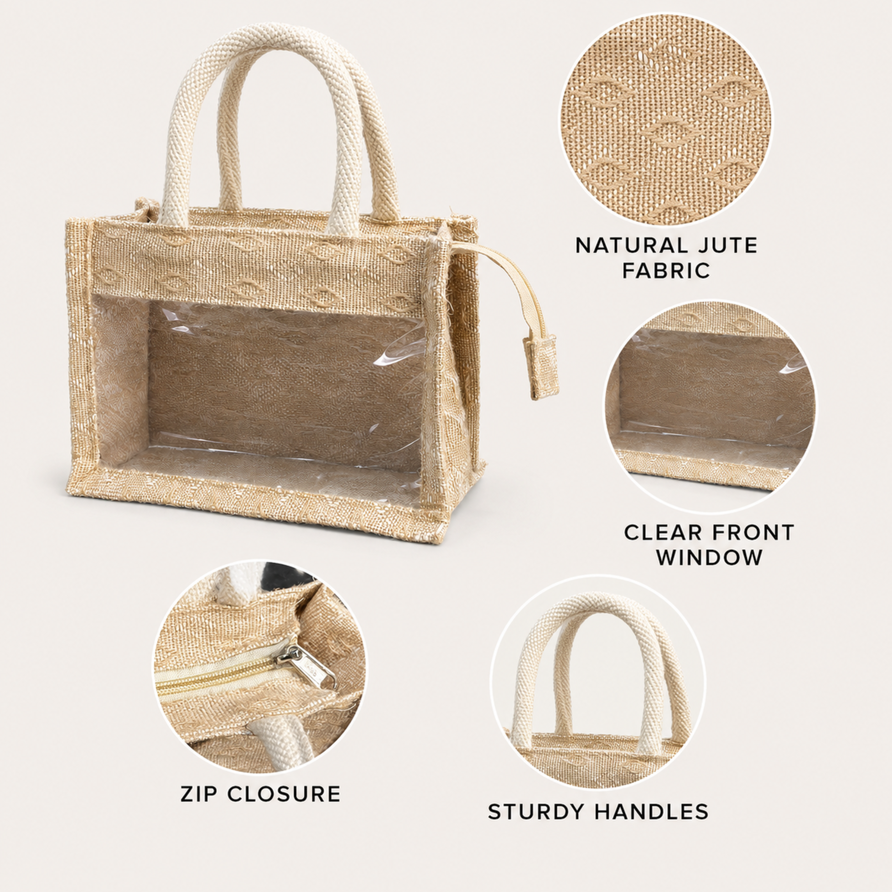 Mini Double Diamond Jute Bag with Window