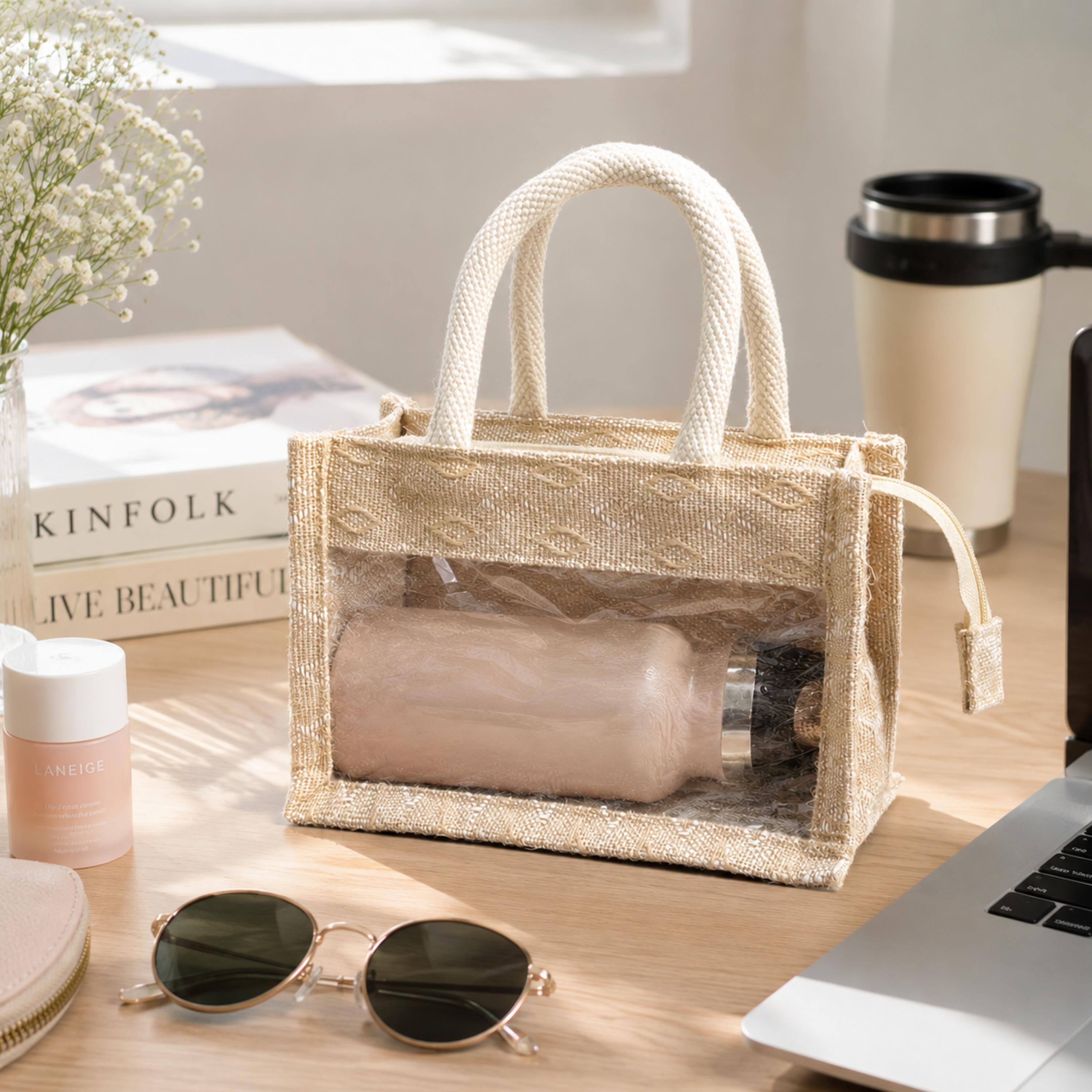 Mini Double Diamond Jute Bag with Window