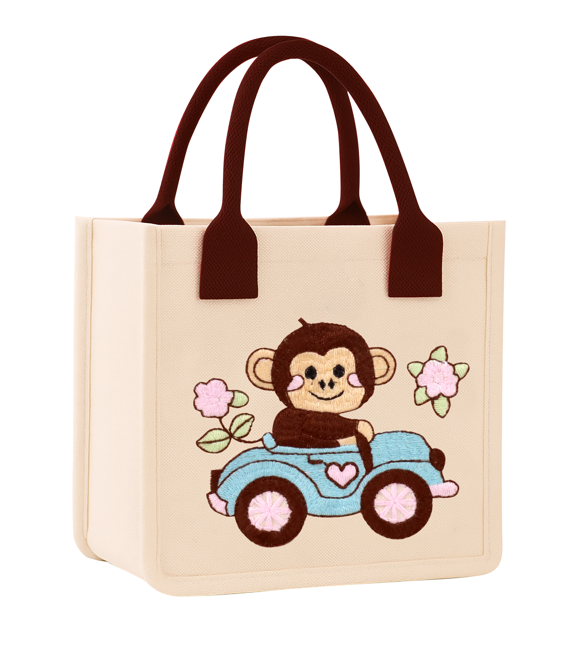 Monkey Embroidery Kids Tote Bag