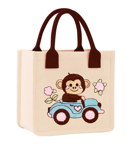 Monkey Embroidery Kids Tote Bag
