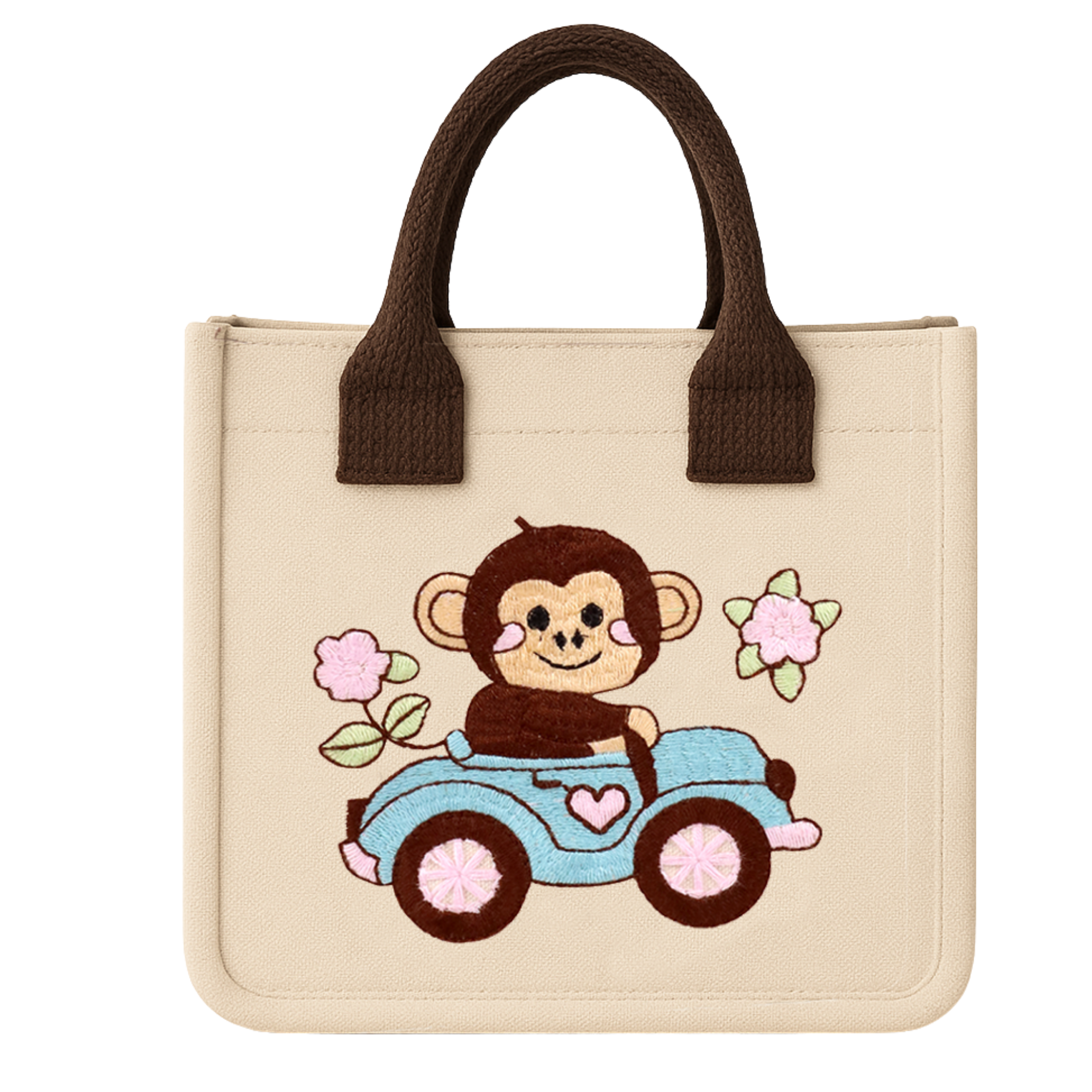 Monkey Embroidery Kids Tote Bag