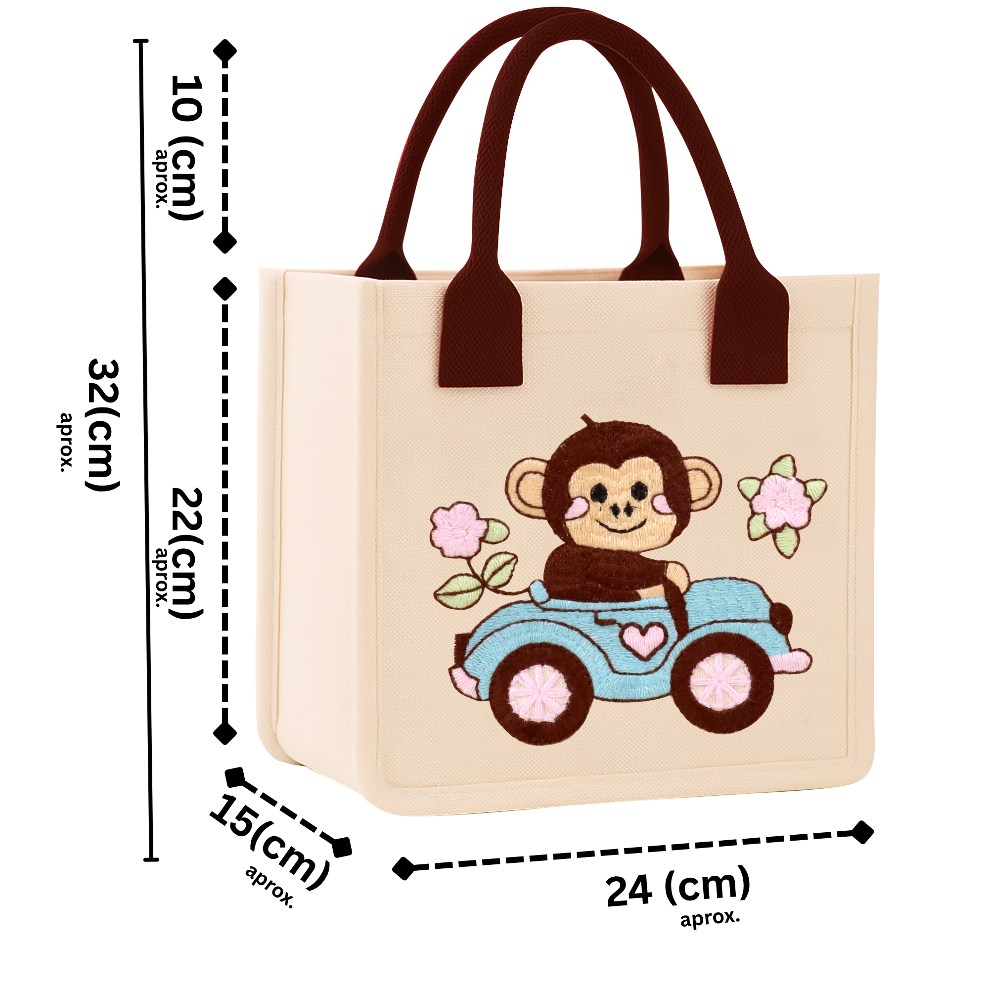 Monkey Embroidery Kids Tote Bag
