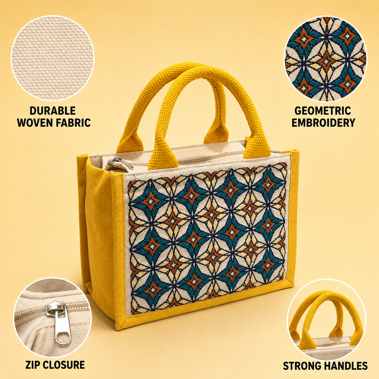 Mosaic Bloom Embroidered Hamper Bag