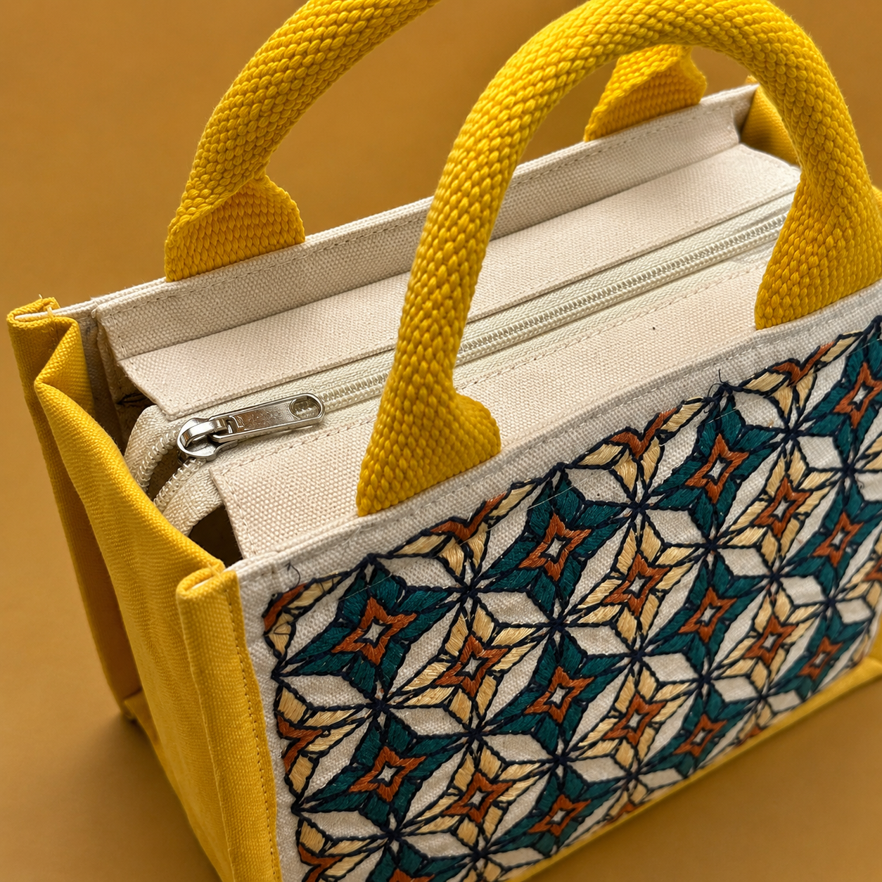 Mosaic Bloom Embroidered Hamper Bag