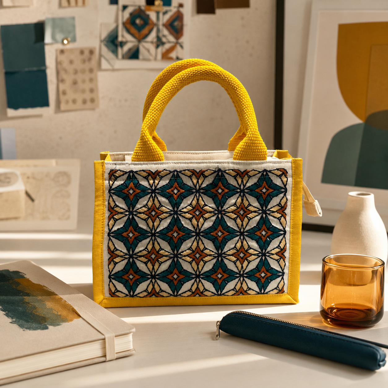 Mosaic Bloom Embroidered Hamper Bag