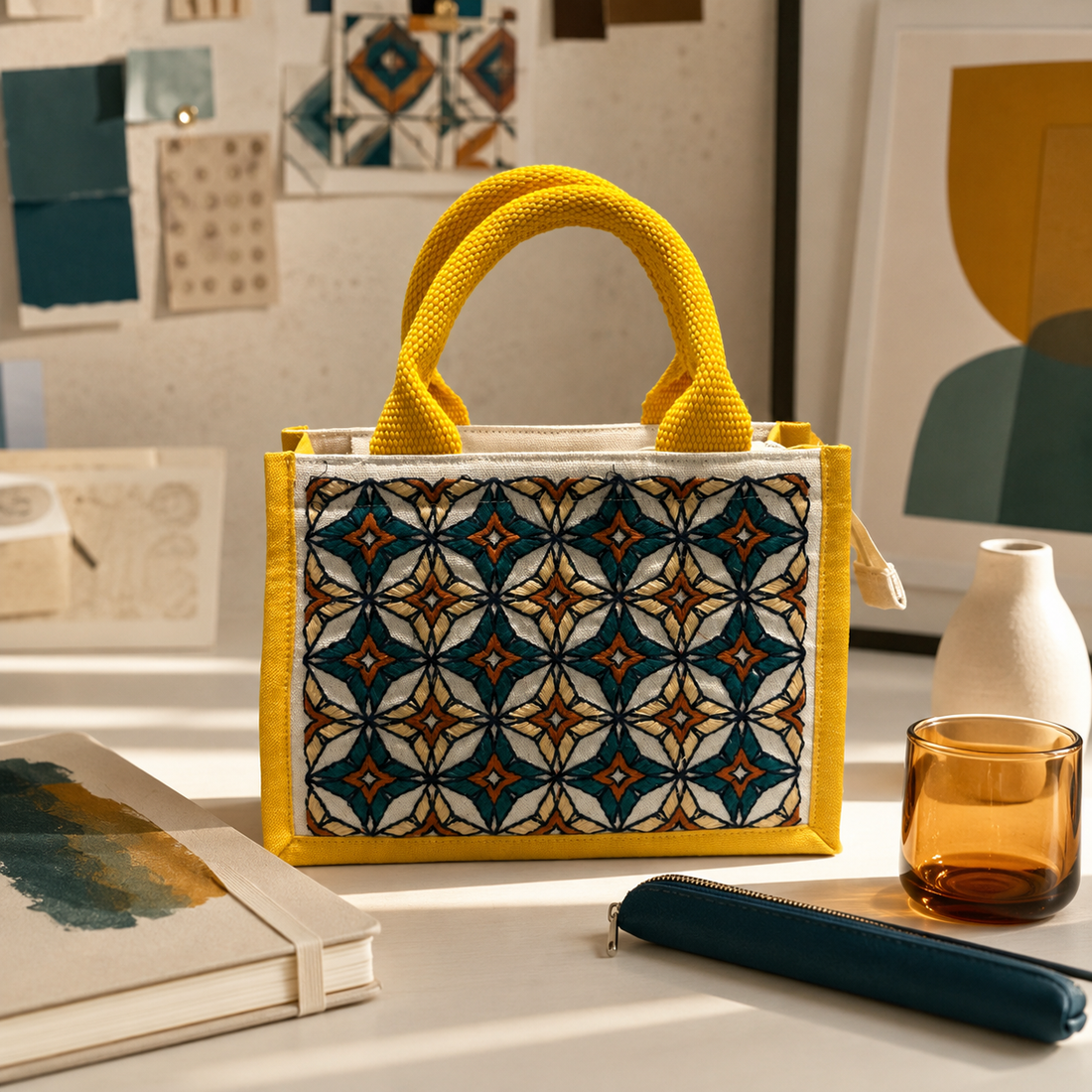 Mosaic Bloom Embroidered Hamper Bag