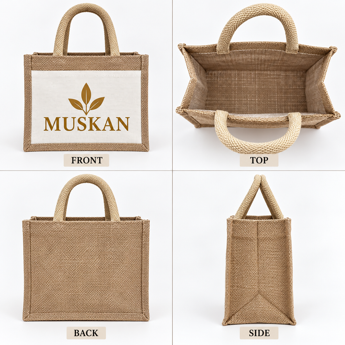 10x8.5x5.5 Natural Small Jute & Canvas Hamper Bag with Canvas Front Pocket