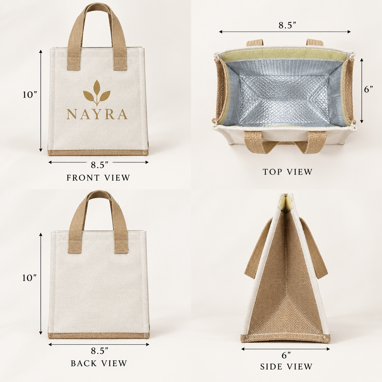 8.5x10x6 Natural Compact Insulated Canvas Cooler Bag | 310 GSM