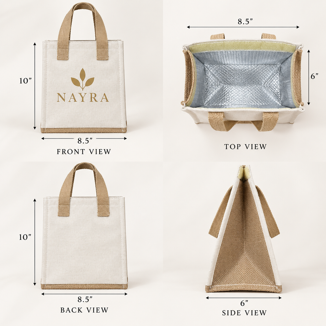 8.5x10x6 Natural Compact Insulated Canvas Cooler Bag | 310 GSM