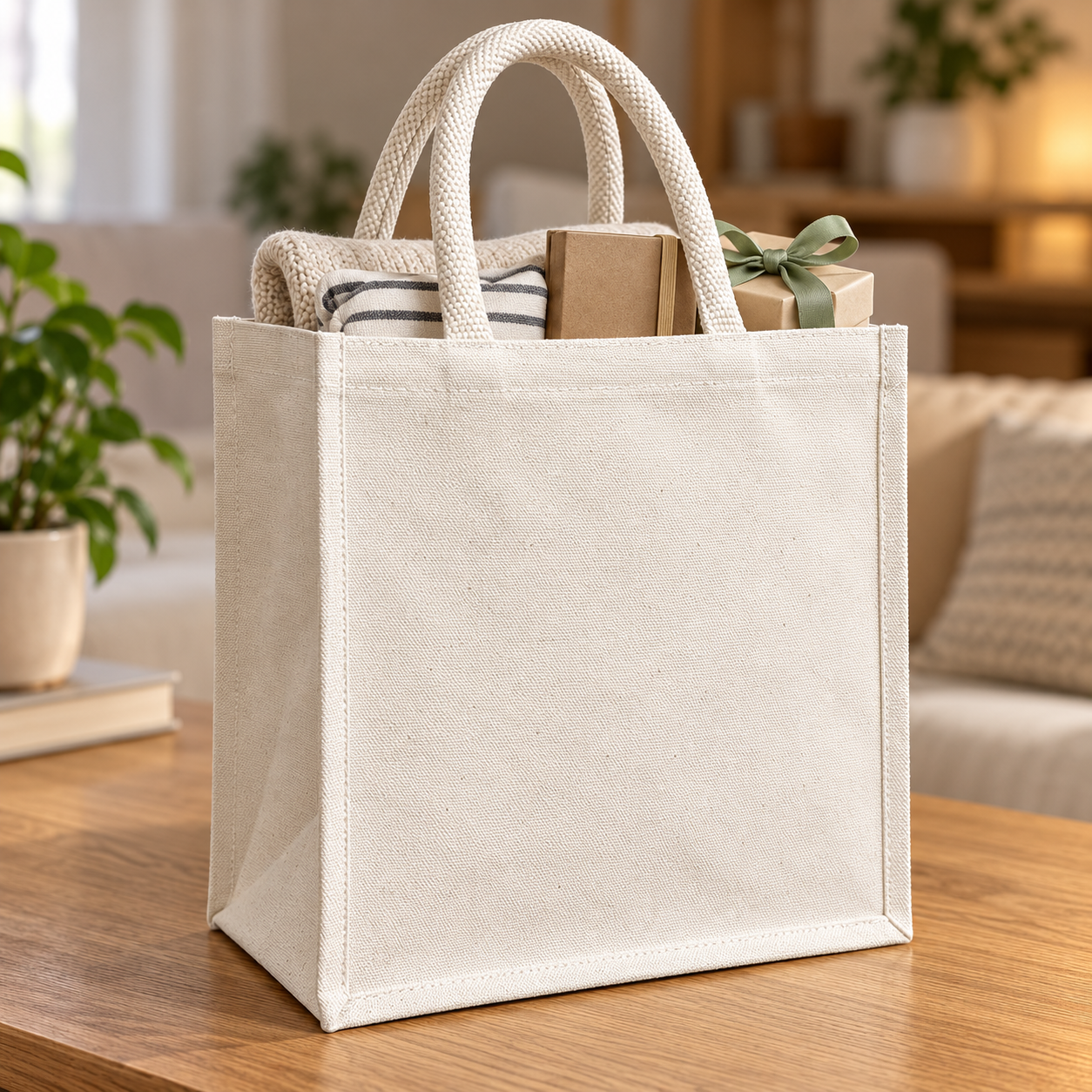 Plain 12x12x6 Ivory Laminated Canvas Gift Bag | 310 GSM