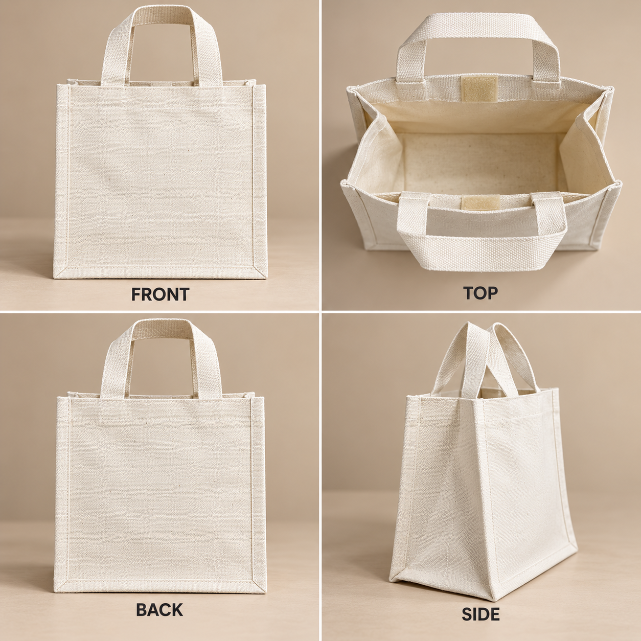 Plain 9x8.5x5.5 Natural Mini Cotton Canvas Box Tote | 220 GSM