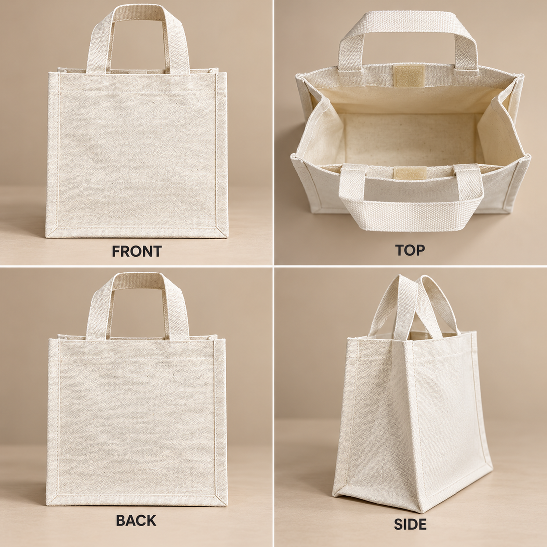 Plain 9x8.5x5.5 Natural Mini Cotton Canvas Box Tote | 220 GSM