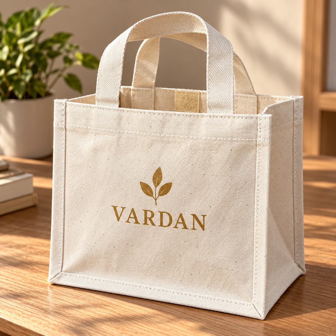 9x8.5x5.5 Natural Mini Cotton Canvas Box Tote | 220 GSM