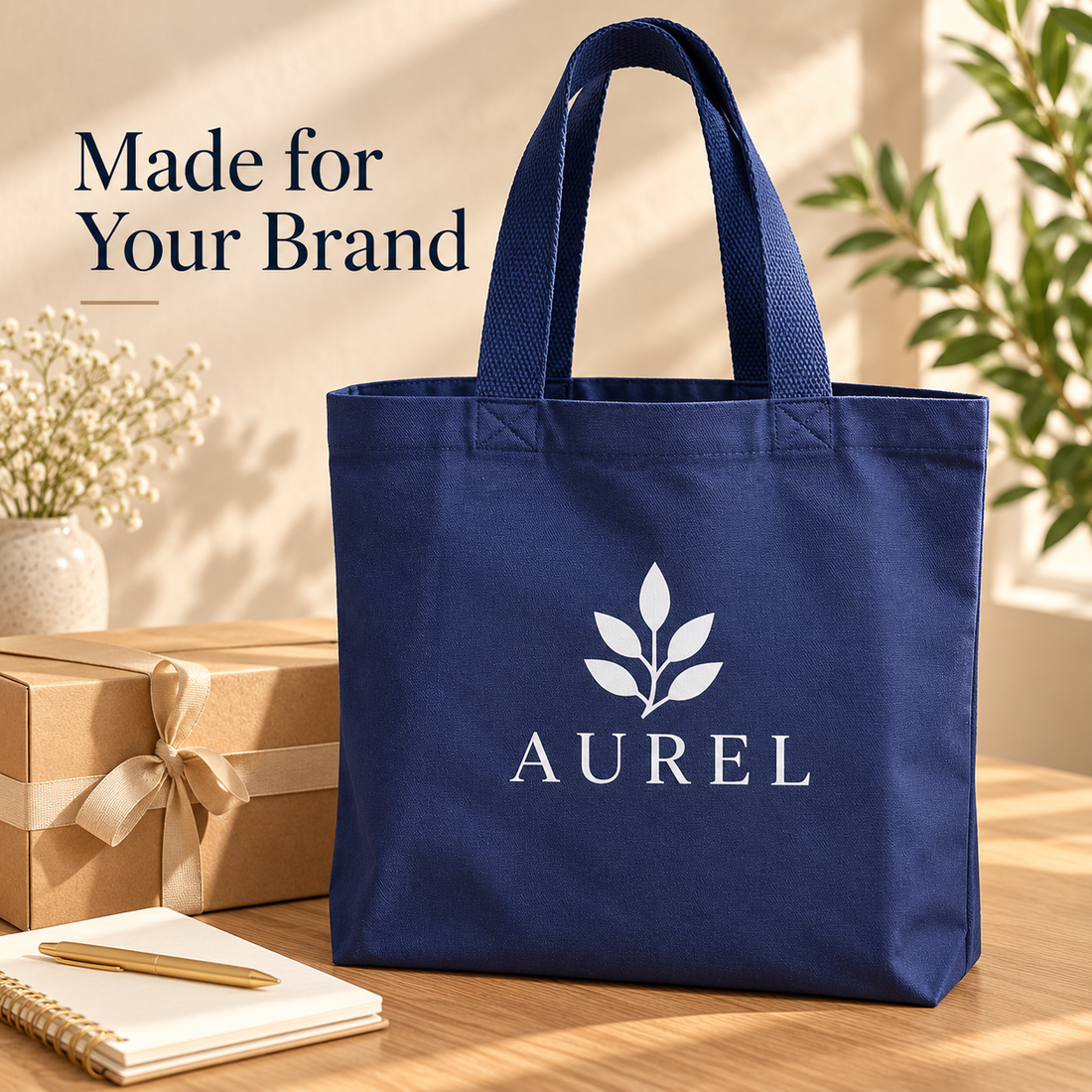 15x15.5x4 Navy Blue Gusseted Cotton Tote Bag | 235 GSM