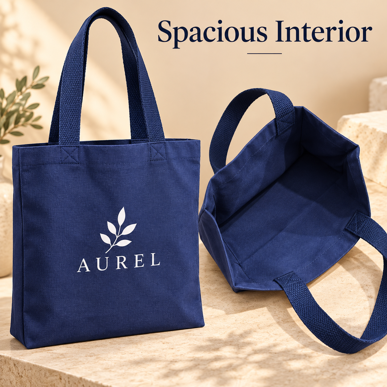 15x15.5x4 Navy Blue Gusseted Cotton Tote Bag | 235 GSM