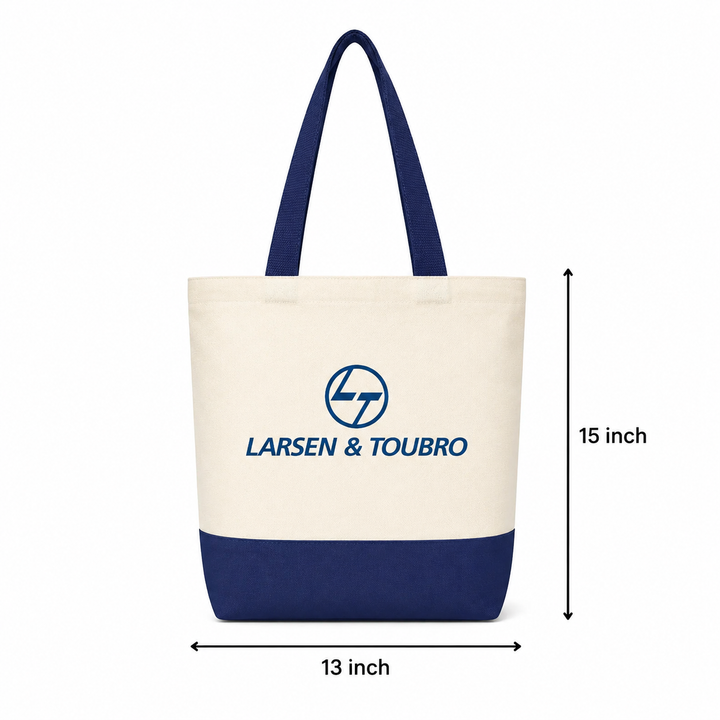 Custom 13"x15" Navy Blue & Beige Tote Bag | 330 GSM
