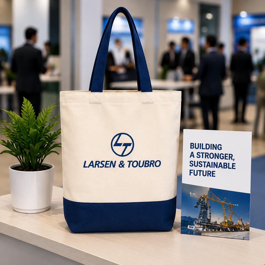 Custom 13"x15" Navy Blue & Beige Tote Bag | 330 GSM