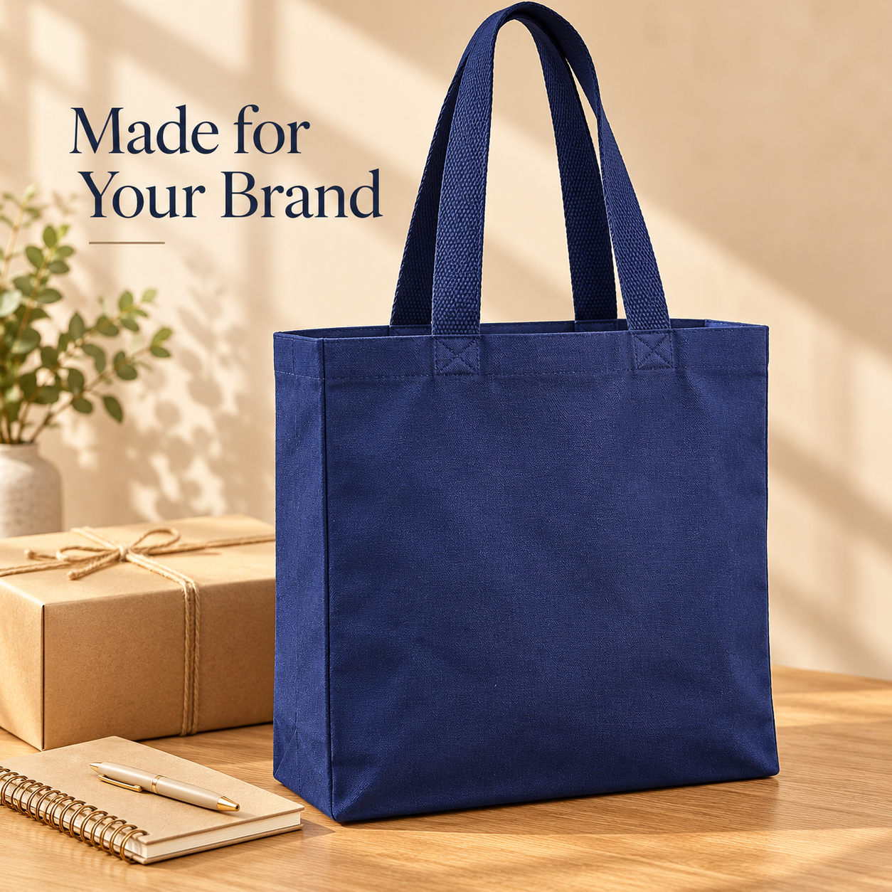Plain 15x15.5x4 Navy Blue Gusseted Cotton Tote Bag | 235 GSM