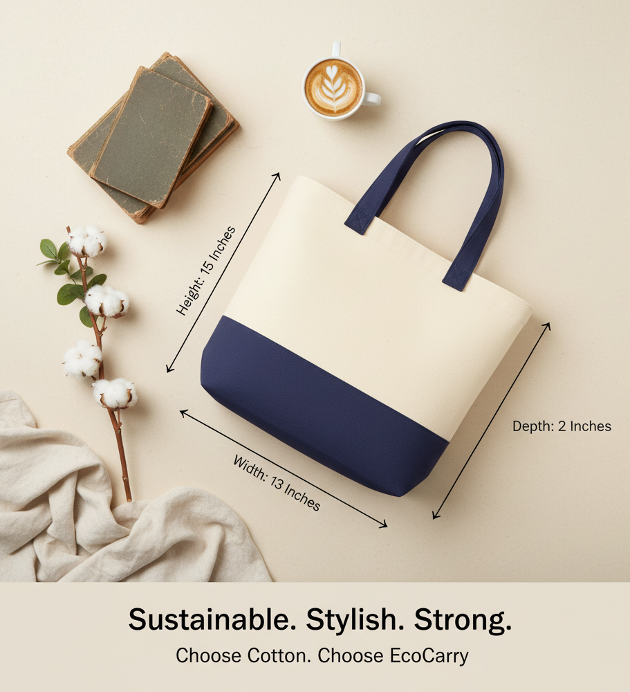 Navy Blue & Beige Tote Bag