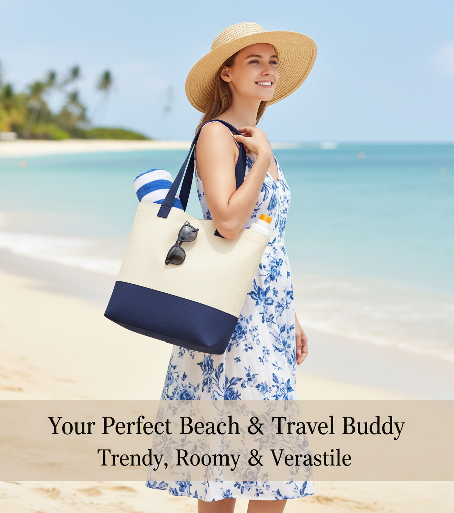 Navy Blue & Beige Tote Bag