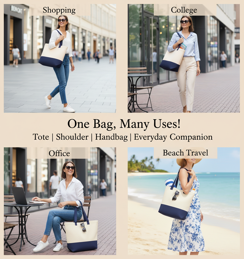 Navy Blue & Beige Tote Bag