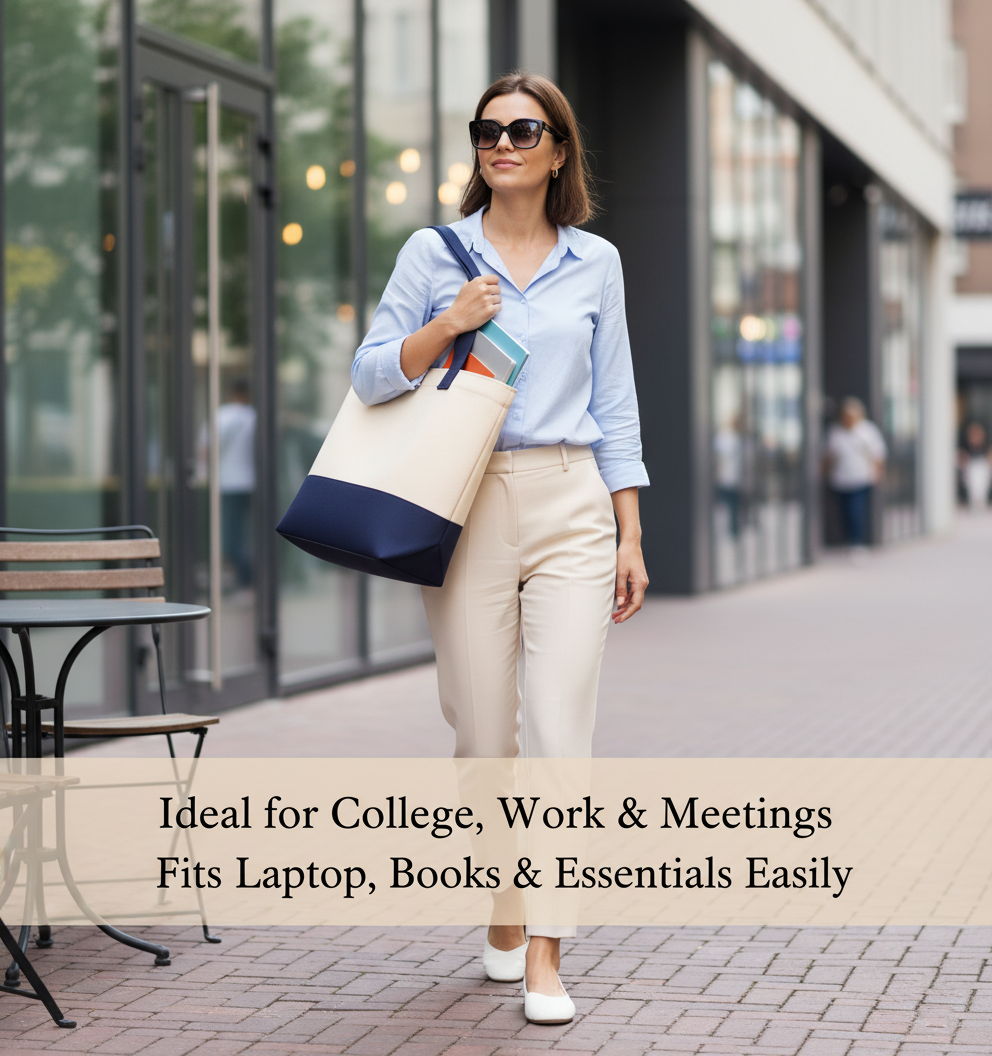 Navy Blue & Beige Tote Bag