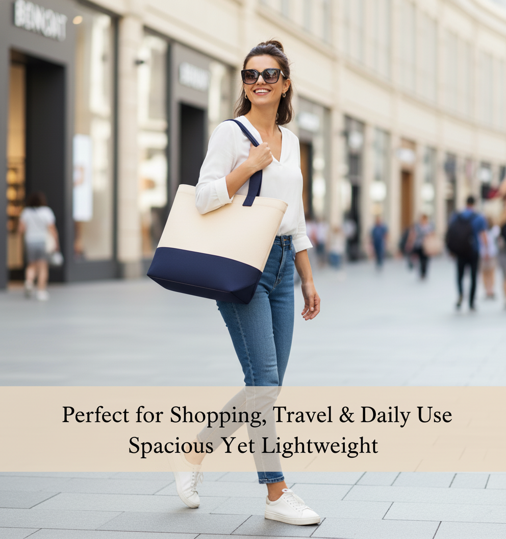 Navy Blue & Beige Tote Bag