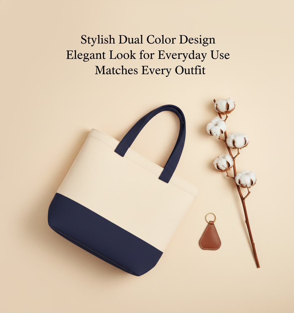 Navy Blue & Beige Tote Bag