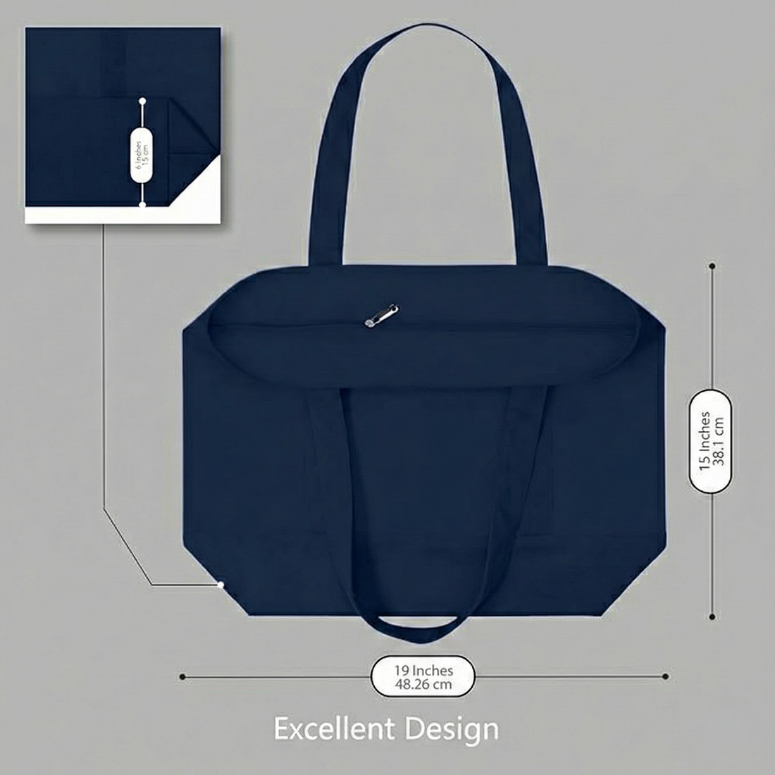Navy Blue Large Canvas Tote Bag | 19" x 15" x 6"