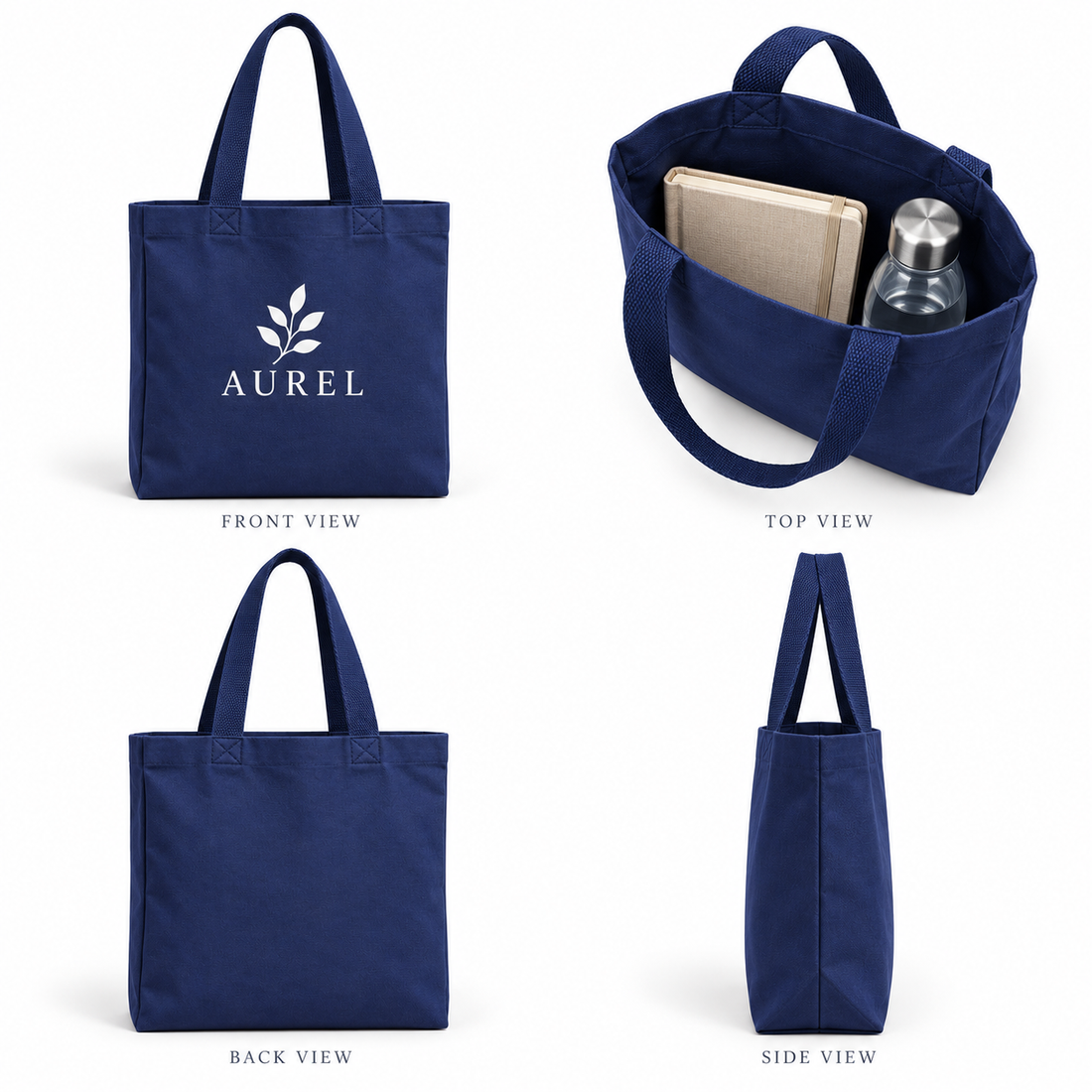 15x15.5x4 Navy Blue Gusseted Cotton Tote Bag | 235 GSM
