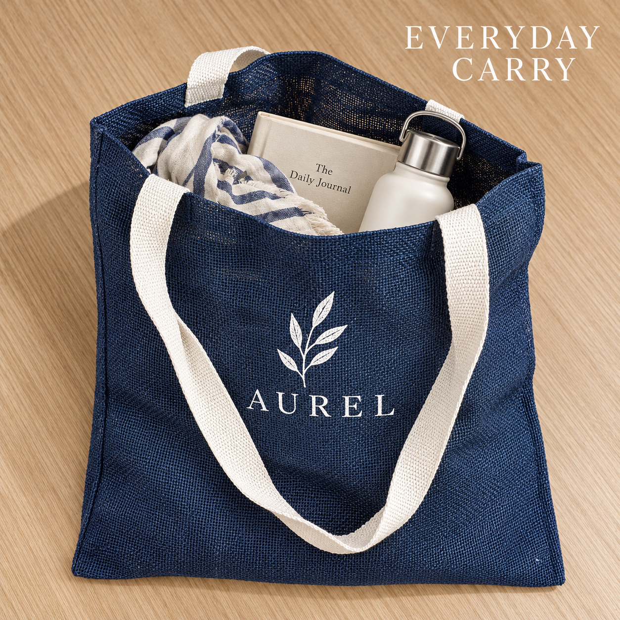 14.5x16.5 Navy Blue Jute Tote Bag