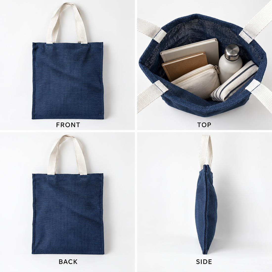Plain 14.5x16.5 Navy Blue Jute Tote Bag